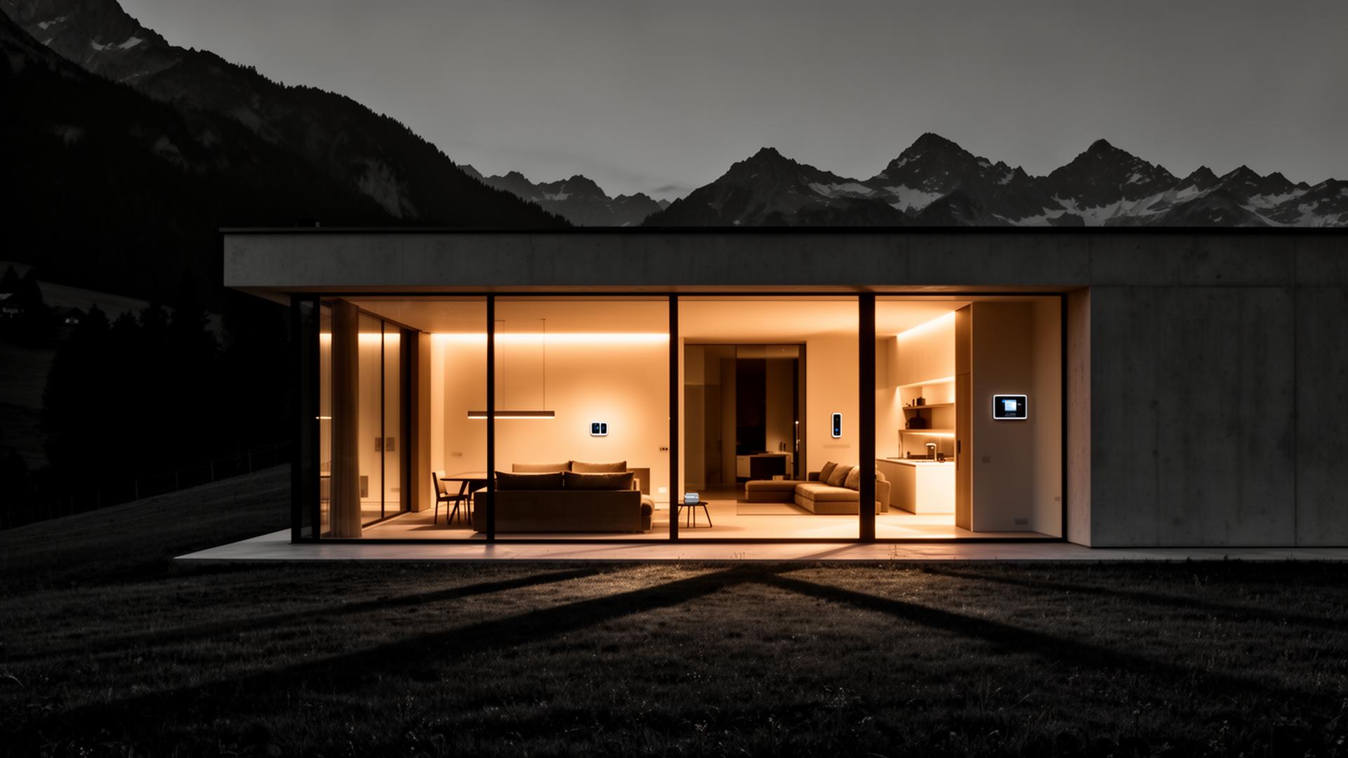 Modernes Smart Home in Oberösterreich bei Dämmerung