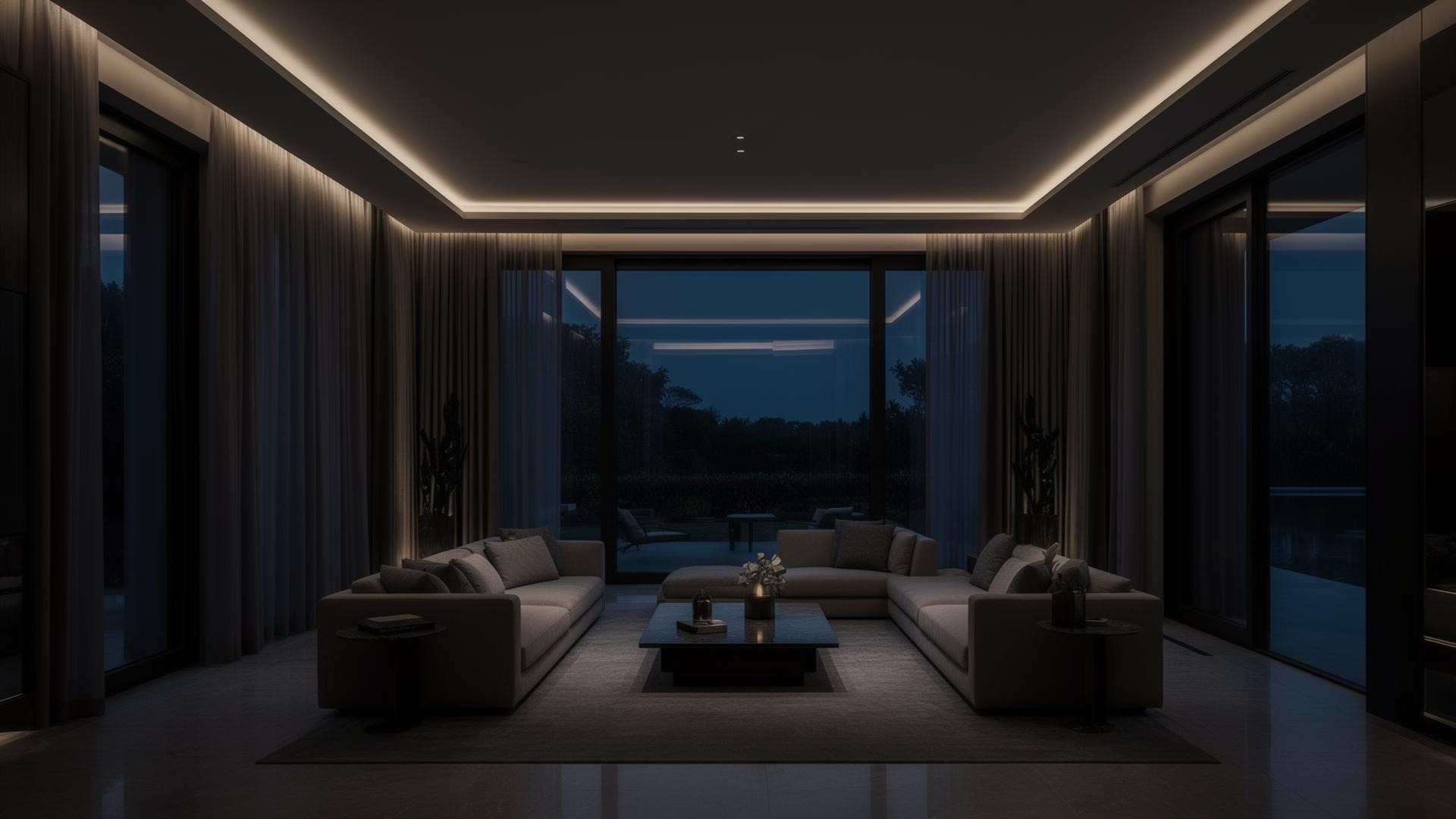 Wohnzimmer mit automatisierter Beschattung